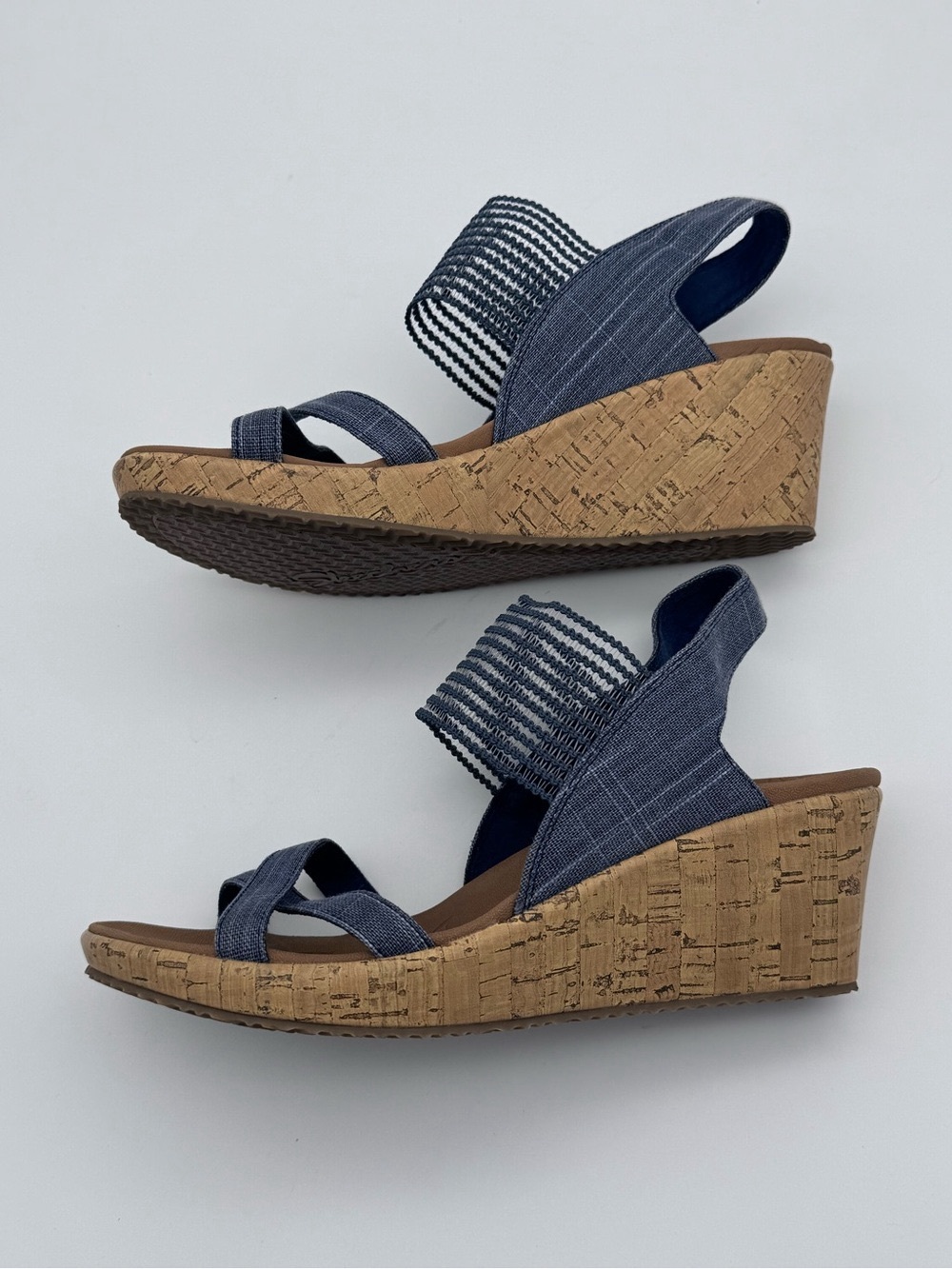 Skechers Beverlee High Tea Navy Wedge Sandals Size 9 Like New - Picture 10 of 13